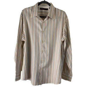 Perry Ellis Men's Striped Gray Orange‎ Large Shirt 100% Cotton Long Sleeve Fall